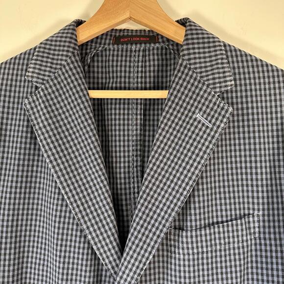 The Gigi Made in Italy Cotton Check Blazer Sport Coat Size 56 Blue Gray US46
